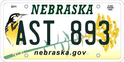 NE license plate AST893