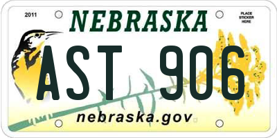NE license plate AST906