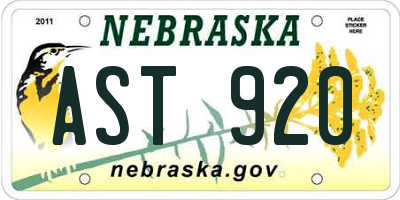 NE license plate AST920