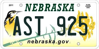 NE license plate AST925