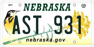 NE license plate AST931