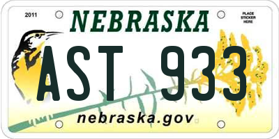 NE license plate AST933