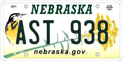 NE license plate AST938