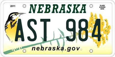 NE license plate AST984