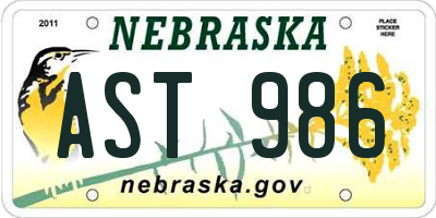 NE license plate AST986