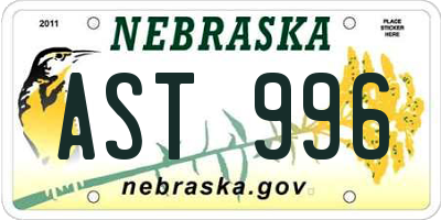 NE license plate AST996