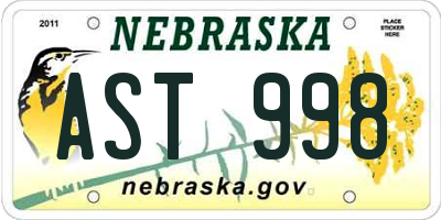 NE license plate AST998
