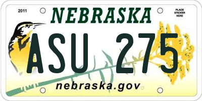 NE license plate ASU275