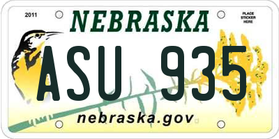 NE license plate ASU935