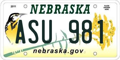 NE license plate ASU981