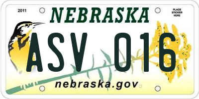 NE license plate ASV016