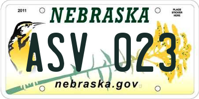 NE license plate ASV023