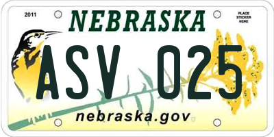 NE license plate ASV025