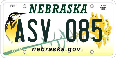 NE license plate ASV085