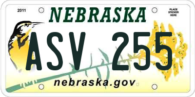 NE license plate ASV255