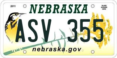 NE license plate ASV355