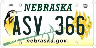 NE license plate ASV366