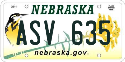 NE license plate ASV635