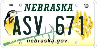 NE license plate ASV671