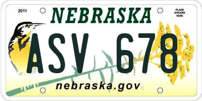 NE license plate ASV678