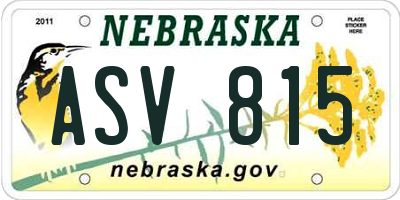 NE license plate ASV815