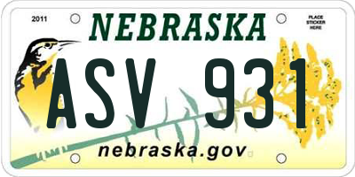 NE license plate ASV931