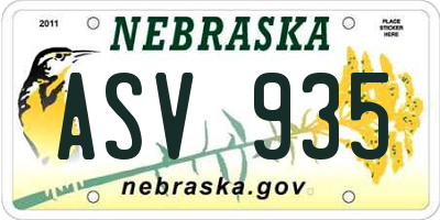 NE license plate ASV935