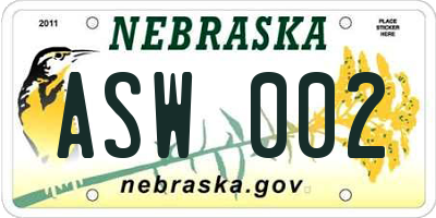 NE license plate ASW002