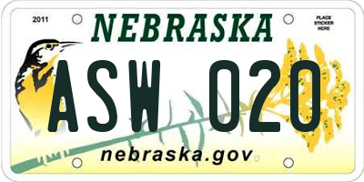 NE license plate ASW020
