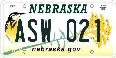 NE license plate ASW021