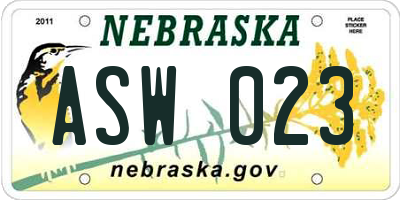 NE license plate ASW023