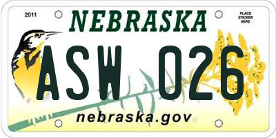 NE license plate ASW026
