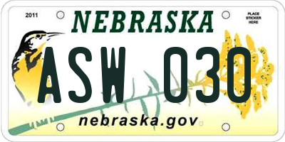 NE license plate ASW030
