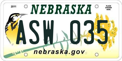 NE license plate ASW035