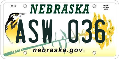 NE license plate ASW036