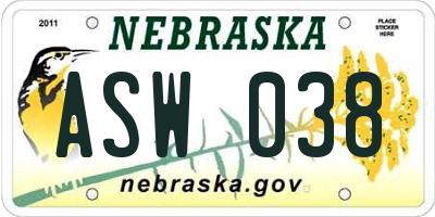 NE license plate ASW038