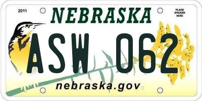 NE license plate ASW062