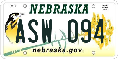 NE license plate ASW094