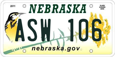 NE license plate ASW106