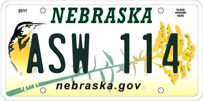 NE license plate ASW114