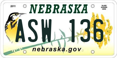 NE license plate ASW136