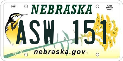 NE license plate ASW151