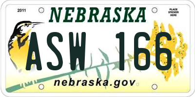 NE license plate ASW166