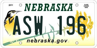 NE license plate ASW196