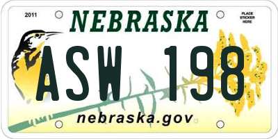 NE license plate ASW198