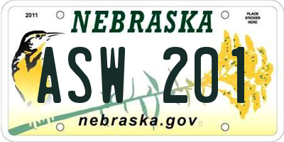 NE license plate ASW201