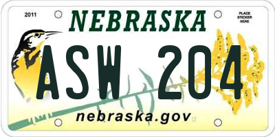 NE license plate ASW204