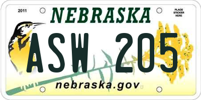 NE license plate ASW205