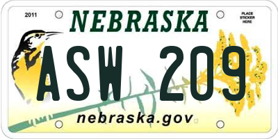 NE license plate ASW209