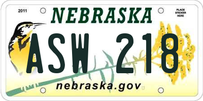 NE license plate ASW218